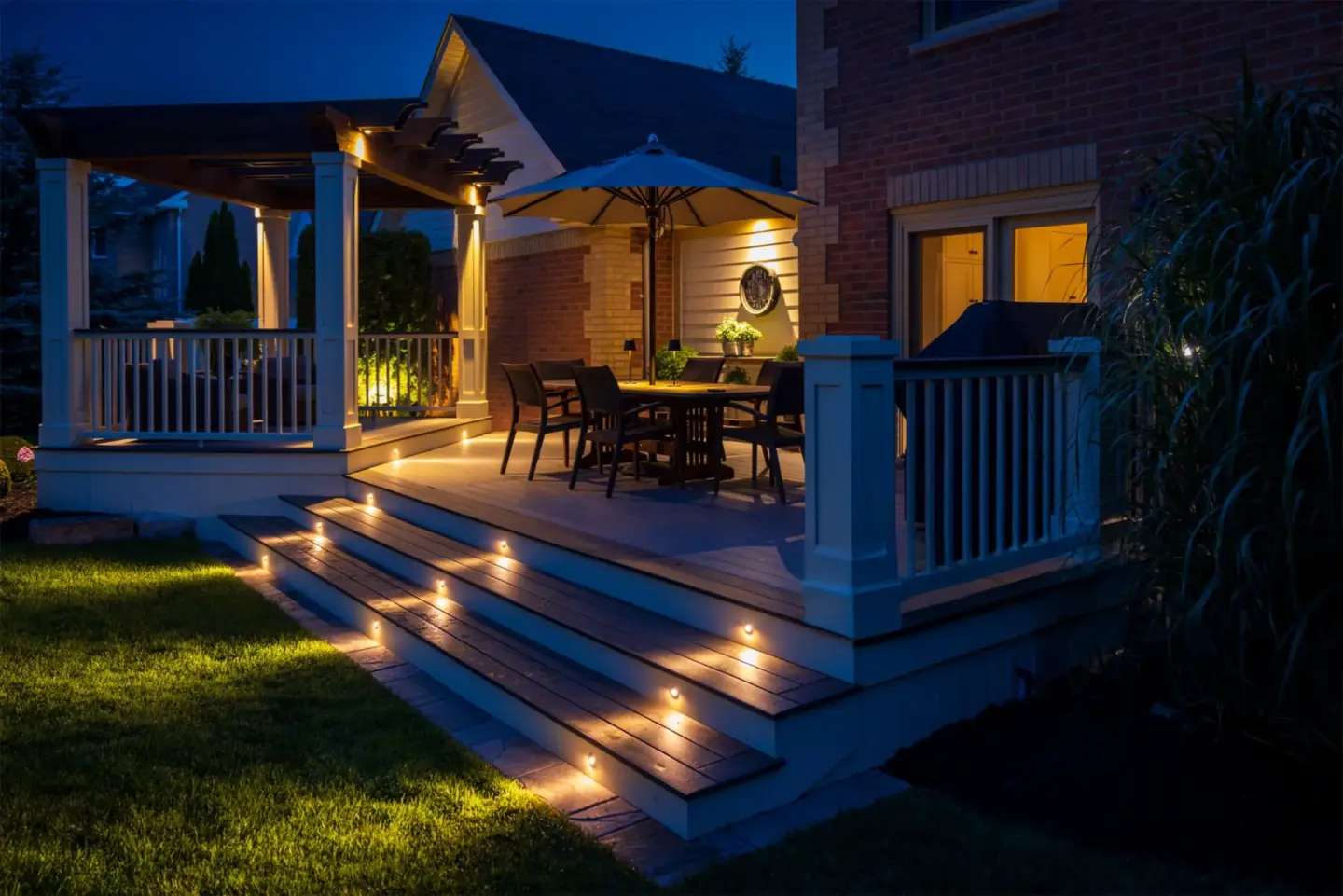 Guest area deck lighting with a porch and outdoor living furniture in miami valley oh
