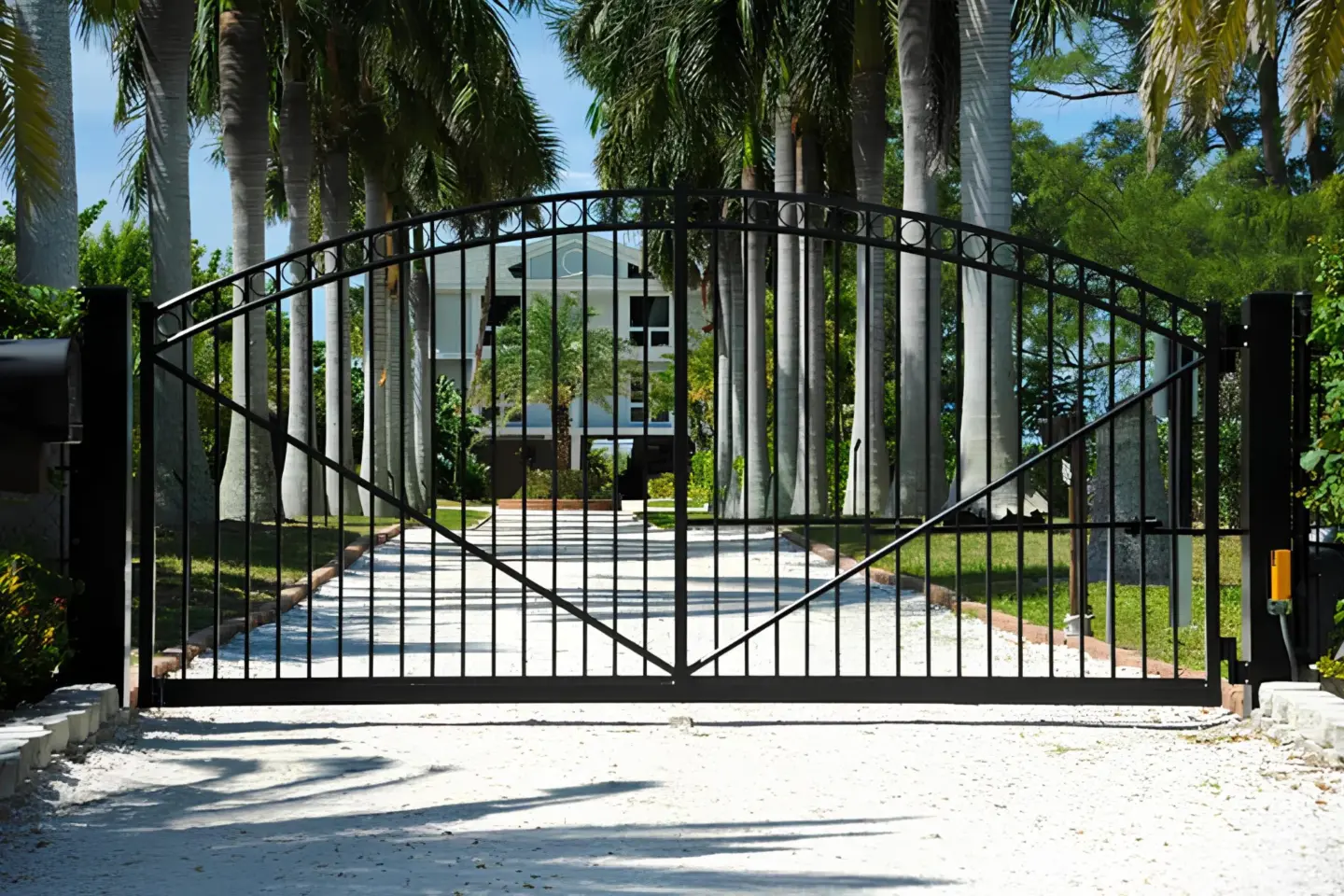 Steel gate security automatic gate with coconut tree background in miami valley oh